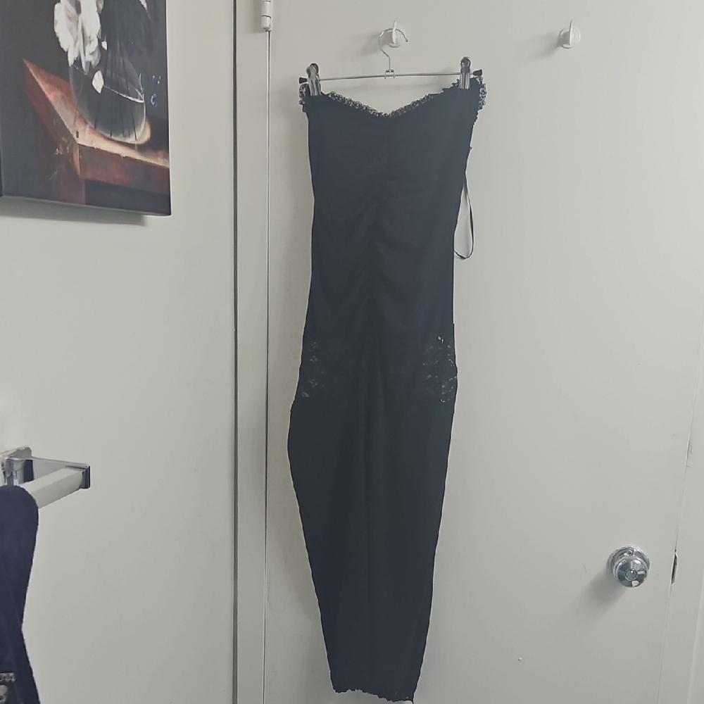 Elegant Black Lace Trim Dress
